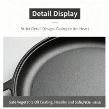1pc Cast Iron Skillet, Non-Stick Uncoated Pancake Pan, Multi-Functional Non-Stick Cookware, Suitable For Pizza, Grilling, Pancake - Compatible With All Stoves Including Electric, Induction And Gas Stove, Ideal For Home Kitchen And Outdoor Cooking - Black - View 6