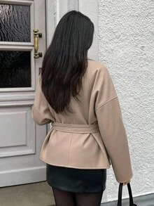 MainGRL Fashionable Versatile Solid Color Lace-Up Woolen Coat, Autumn/Winter Women Blouses Elegant Wrap Tops For Women Tie Front Blouse Tie Front Cardigan Neutral Clothes For Women,Winter Clothes For Women