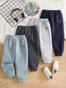 4pcs/Set Young Boy Casual Solid Color Elastic Waist Pants, Boy Joggers Kids Sweatpants All-Match Long Pants Multi-Pack, Autumn/Winter Toddler Boy Joggers Boy Sweatpants - Multicolor - View 4