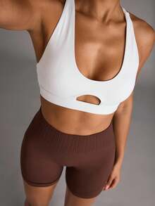 SHEIN BAE Women's Solid Color Hollow Simple Fitted Casual Sports Bra - White - View 4