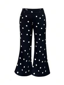 INAWLY Quần ống loe in chấm bi thời trang thanh lịch cỡ lớn - Đen và trắng - Xem 3