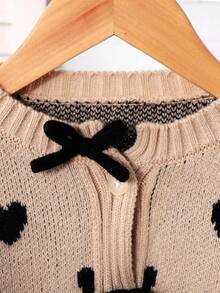 SHEIN Playful Pals Young Girl' Thick Knit Bow Decor Cardigan, Cute & Minimalist, Long Sleeve Sweater For Autumn/Winter Kids Heart Sweater Girls Heart Cardigan Cute Sweaters For Kids Bow Sweater Kids Kid Cardigan Fall Cute Cardigan Kids Cardigan For Girls Girls Heart Sweater Girl Sweaters Cardigan - Apricot - View 4