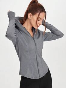 SHEIN Sports 运动夹克、跑步运动服、户外徒步和健身服装 - 灰色 - 查看 1