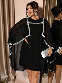 Cravure 大码优雅派对亮片装饰连衣裙 - 黑色 - 查看 4