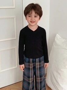 DAZY 2件組小男孩居家套裝，長袖上衣與長褲套裝，秋季 - 黑色 - 查看 4