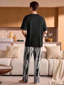 Manfinity Underwear&Sleepwear Basics Conjunto de pijama para hombre, ligero de manga corta y pantalón largo, conjunto de pijama suave y cómodo con bolsillos, otoño/invierno - Multicolor - Ver 2