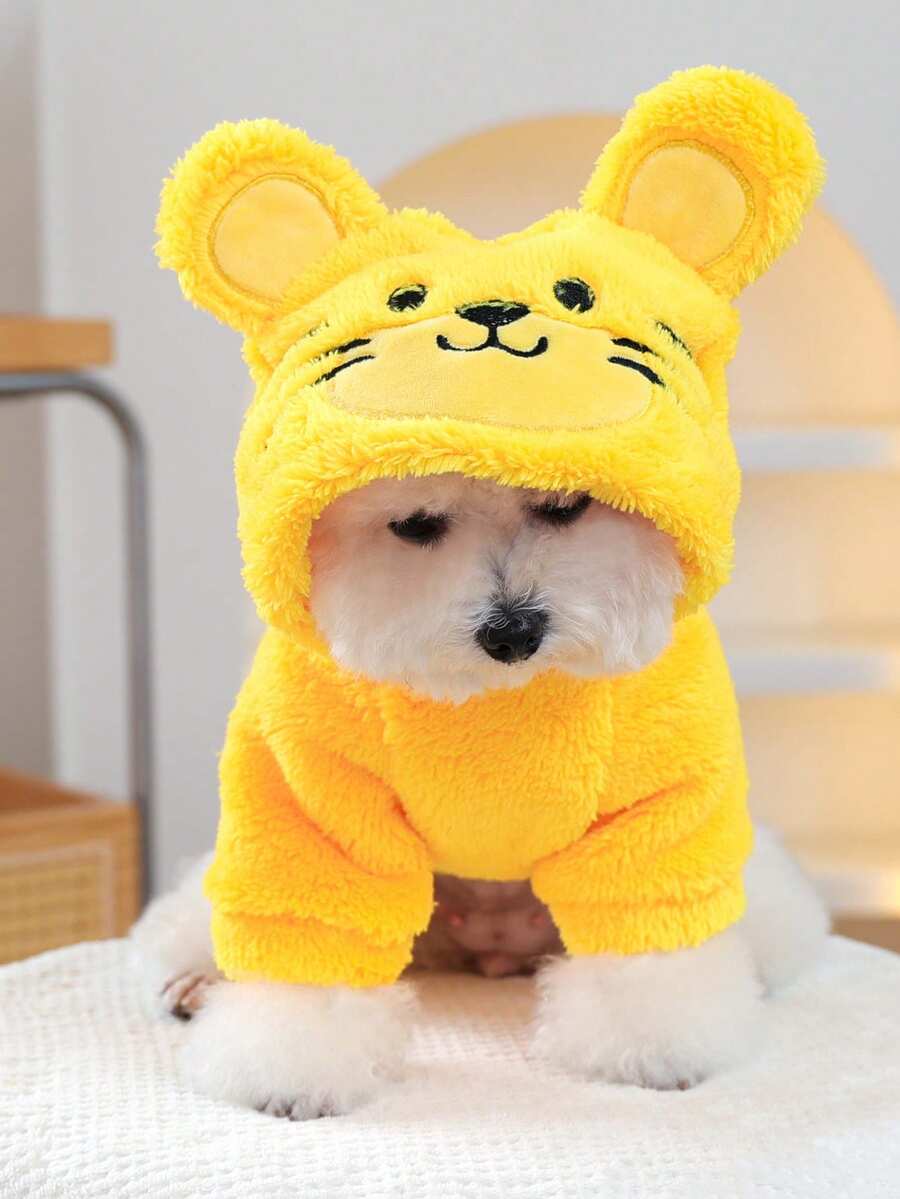PETSIN 1件套宠物服装秋冬加厚保暖连帽衫猫狗通用服装可爱小老虎变身连帽衫 - 黃色老虎 - 查看 1