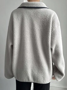 Livesso 女式休闲领半拉链运动衫，秋季 - 灰色 - 查看 2