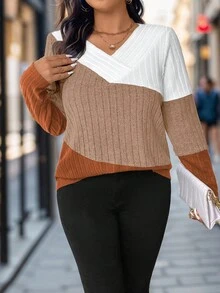 SHEIN Plus Size Color Blocking T-Shirt For Spring And Autumn Graphic Tees Women Tops - Multicolor - View 3