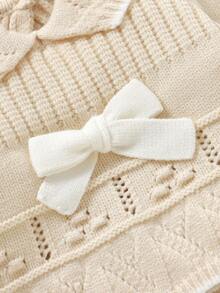 Baby Girls Ruffled Collar Long Sleeve Knitted Sweater&Matching Knitted Leggings 2 Pieces Set,Cream White,Autumn,Flowy,Family Matching Soft Outfit - Apricot - View 8