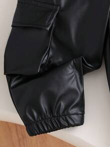 SHEIN 3pcs Baby Girl Fashionable Casual Solid Color Jacket And Pants Set, Spring/Autumn - Black - View 6