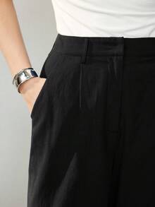 Uhlyne 女式秋季亚麻混纺修身休闲裤 - 黑色 - 查看 6