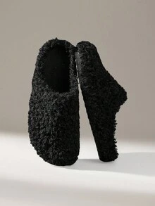 Solecia 女式穿孔包头一脚蹬平底鞋，软底休闲皮鞋，时尚百搭，夏季新品 - 黑色 - 查看 6