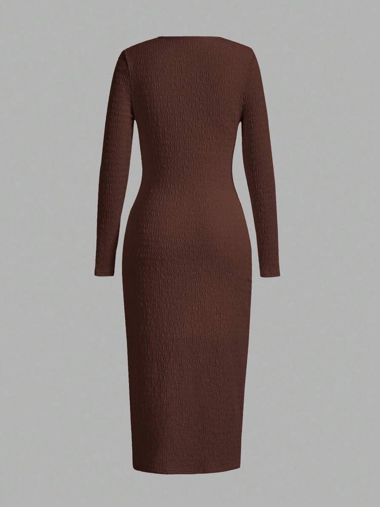 brown long sleeve bodycon midi dress ASOS Design - Midi Dress - Women - Polyester - 0 US
