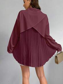 SHEIN LUNE 女式纯色纽扣长袖衬衫，后背有褶，日常休闲女式衬衫 - 酒紅色 - 查看 5