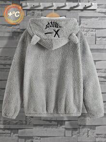 SHEIN 男童连帽保暖拉链外套，舒适加厚，秋冬季保暖外套