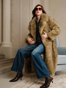 Savoree New Autumn Winter Fashion Fluffy Long Coat, Elegant Lady Furry Parka Outerwear - Brown - View 7