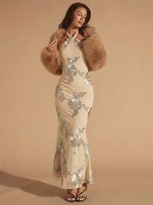 Glamine Robe texturée ajustée avec encolure ras-du-cou élégante, flatteuse et polyvalente pour les femmes - Nude - Voir 3