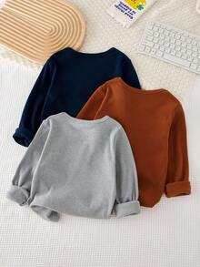 3件套男童纯色舒适长袖打底内衣套装，春/秋/冬