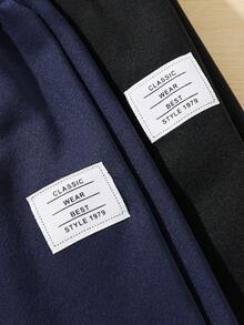 SHEIN 2 件 Tween Boy 休闲风格撞色保暖内衬运动裤，适合秋冬季 - 藏蓝色 - 查看 3