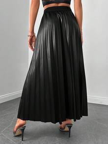 EURMUSE High Waist Pleated Skirt - Black - View 2