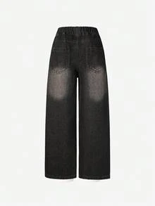 Quần jeans ống đứng dáng rộng thoải mái cho bé trai phong cách thập niên 90 Y2K - màu đen - Xem 2