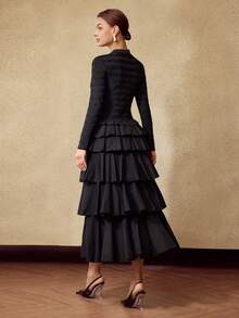 MOTF PREMIUM 女士纹理荷叶边层叠连衣裙，秋冬 - 黑色 - 查看 3