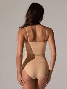 SHEIN BAE 1 件女士纯色塑身吊带背心三角裤 - 杏色 - 查看 2