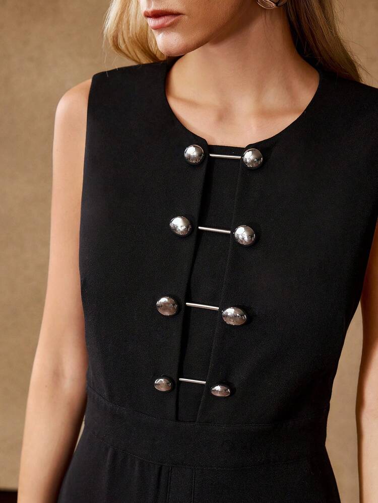 METAL BUTTON DECORATED DRESS