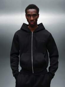 PLAYBOY X SUMWON Essential Zip Up Hoodie Casual Street Style Comfortable Full Front Zipper Classic Minimalist Design Fall Winter Outerwear Daily Wear Fashion - Black - View 2