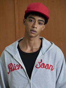 TOKVUE Áo nỉ có mũ trùm đầu in thêu túi khóa kéo dành cho nam, mùa thu - Màu Xám nhạt - Xem 2