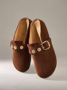 Solecia Women's Flat Slip-On Loafers, Casual Suede Shoes, Fashion Versatile Comfortable, Brown With Metal Buckle, Autumn/Winter - Brown - View 6