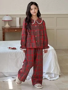 DAZY 青少年女孩休闲家居服睡衣，秋季 - 紅色 - 查看 4