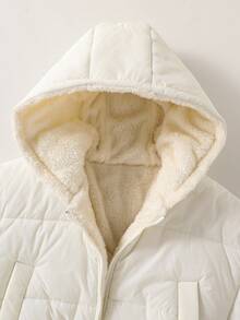 SHEIN 少女休闲短款连帽棉衣，保暖内衬，宽松版型，舒适，适合秋冬季日常穿着、户外、派对、拍照