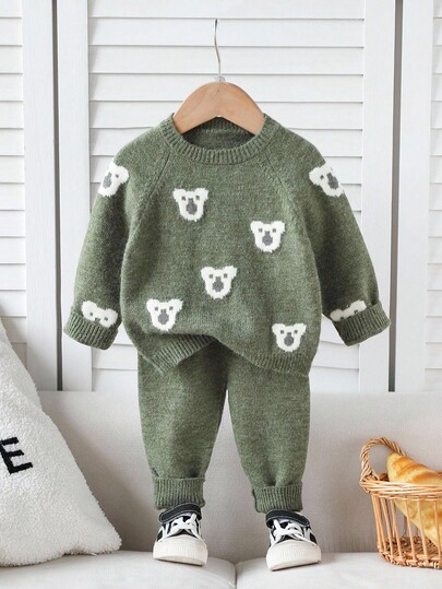 SHEIN Playful Pals Baby Boys Camel Bear Jacquard Knit Sweater Set, Soft & Thick Fabric, Suitable For Casual Wear, Autumn/Winter Baby Bear Outfit Baby Boy Knitted Set Newborn Light Green Outfit Unisex Infant Sweater Romper Boy Green Baby Boy Jump Suit Winter Christmas Halloween Toddler Cardigan Sweater Autumn Fall Jumpers Sweaters Tops Dress Dresses Christmas Jumper Cozy Pixies Prepcrw Christmas Outfit Halloween  New Born Toddler  Fall Winter Dress Halloween  Romper Stuff Halloween Jumper Jumper Cardigans Shirts White Cardigan Clean Downtown Off The Shoulder Sweater Outfit Sets Pink Sweater Jacket Cute Fall Outfits Outfits Top Maija Christmas Dress  Toddler Fall Dark Purple Skirt Christmas Sweater  Fall Sweaters Unisex White Sweater Vest Skirt Sets