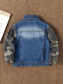 Veste et manteau en jean pour garçons, printemps/été/automne/hiver, couleur jean bleu moyen, style universitaire, mode de rue, extérieur, patchwork de poignets camouflage, coton confortable, port quotidien, école, déplacement, fête, voyage, rentrée scolaire, nouvelle collection automne