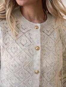 Solivie Autumn Women's French Elegant Knitted Cardigan Sweater Jacket, Classic Versatile Short Perforated Knitwear Cardigan, Autumn/Winter Women Knit Cardigan Button Up Cardigan Knitted Cardigan For Women Winter Clothes For Women Apricot Sweater Contains Wool