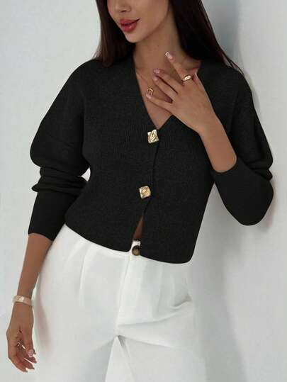 Aloruh Yeni, Basit ve Şık Ofis Seyahati İçin Derin V Yakalı Uzun Kollu İnce Düğmeli Hırka, Sonbahar/Kış Aylarında Çok Yönlü Günlük Örme Kazak