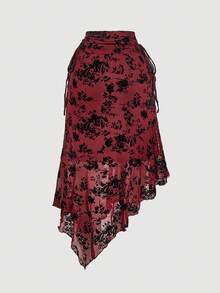 SHEIN MOD Women's Asymmetrical Skirt, Bow Tie Skirt, Fall/Winter, Homecoming,Renaissance,Fall Wedding Guest Skirt,Party,Old Money Style,Elegant,Office Work Wear Women Skirt,Brunch,Back To School,Business Casual,Basic,Teacher,Cute,90s,Goth,Korean Fashion,Renaissance Fair,Long Red Skirt Burgundy Skirt,Christmas,New Year,Halloween