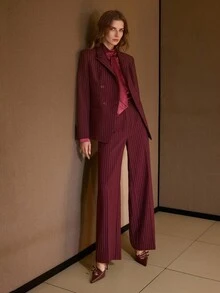 MOTF PREMIUM STRIPED PRESS CREASE SUIT PANTS - Burgundy - View 5