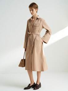 Airaco Women's Casual Button-Up Tie-Waist Midi Dress - Apricot - View 5