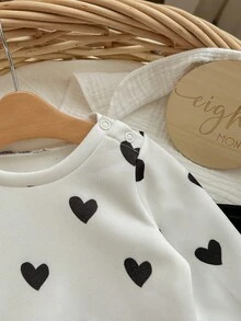 新生女婴可爱休闲针织心形图案长袖运动衫和裤子套装