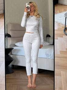 DAZY Ensemble de pyjama ajusté à fleurs ditsy pour femmes, vêtements d'automne/hiver