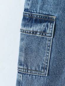 2025 秋冬新款男童深蓝色多口袋牛仔工装裤，时尚宽松直筒连体裤，舒适柔软面料，适合休闲、学校、派对、度假牛仔工装裤，适合 4 岁男童 - 深色水洗藍 - 查看 8