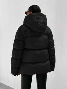 EURMUSE Áo khoác phao chần bông có khóa kéo bên ngoài dành cho nữ - màu đen - Xem 2