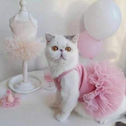 1pc Pet Princess Dress, Pink Mesh Skirt Design, Soft & Comfortable Pet Dress For Cats & Dogs Photography Outfit