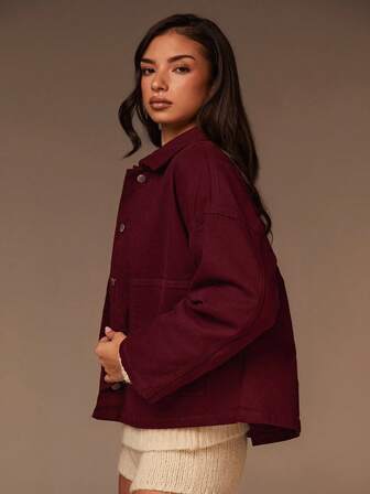 Athîral 女式休闲单排扣牛仔夹克，带口袋，秋季