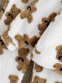 SHEIN 2pcs/Set Teen Girl Cute Bear Pattern Crew Neck Long Sleeve Top And Soft Fleece Pajama Pants, Comfortable Sleepwear Set For Autumn/Winter Fuzzy Pajamas Fluffy Pajamas Teen Girl Fluffy Matching Pjs Bear Clothes Teddy Bear Pajamas Fall Bear Print Pajamas Fluffy Pajama Pants - Mocha Brown - View 4