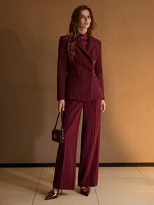 MOTF PREMIUM OLD MONEY STRIPED STRUCTURED BLAZER - Burgundy - View 5