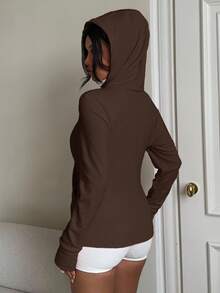 SHEIN EZwear Women's Casual Brown Sweatshirt, Autumn/Winter Brown Long Sleeve Top Brown Jacket Women - Brown - View 2